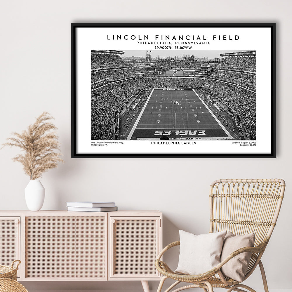 Lincoln Financial Field Stadium Black And White, Philadelphia Football Stadium Print, Framed Canvas Print Wall Art