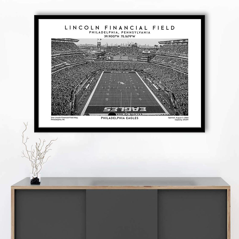 Lincoln Financial Field Stadium Black And White, Philadelphia Football Stadium Print, Framed Art Print Wall Decor