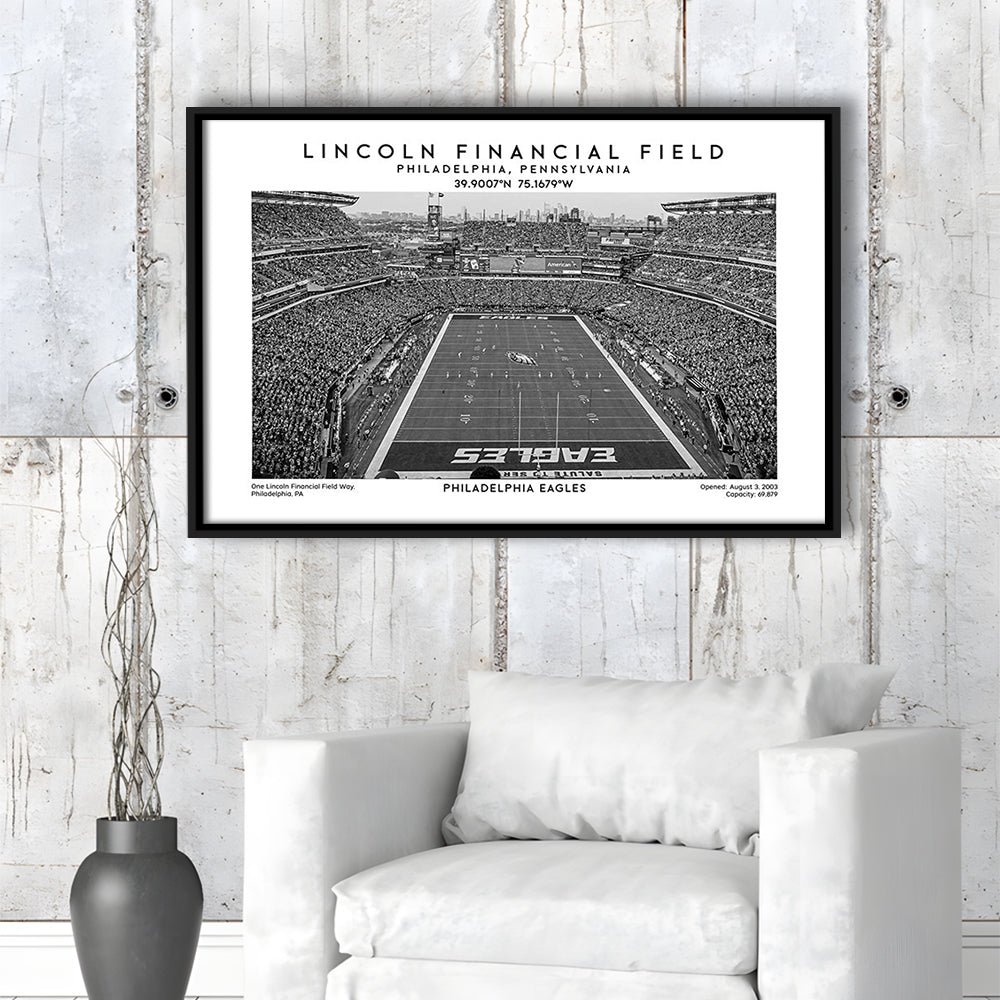 Lincoln Financial Field Stadium Black And White, Philadelphia Football Stadium Print, Framed Canvas Print Wall Art