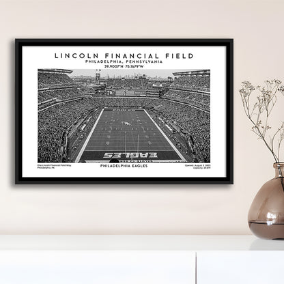Lincoln Financial Field Stadium Black And White, Philadelphia Football Stadium Print, Framed Canvas Print Wall Art