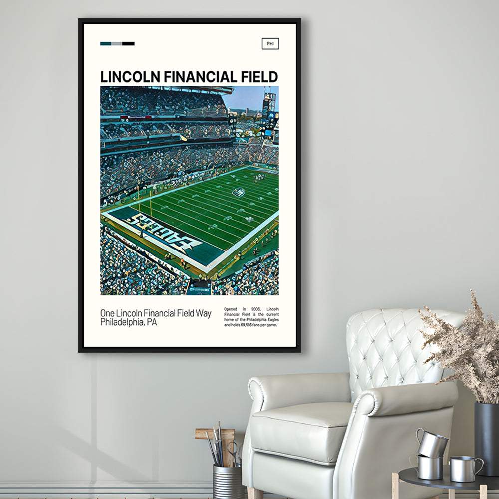 Lincoln Financial Field Print, Philadelphia Eagles Stadium Canvas Art, Man Cave Gift, Floating Framed Canvas Print Wall Art