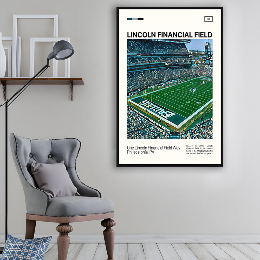 Lincoln Financial Field Print, Philadelphia Eagles Stadium Canvas Art, Man Cave Gift, Floating Framed Canvas Print Wall Art