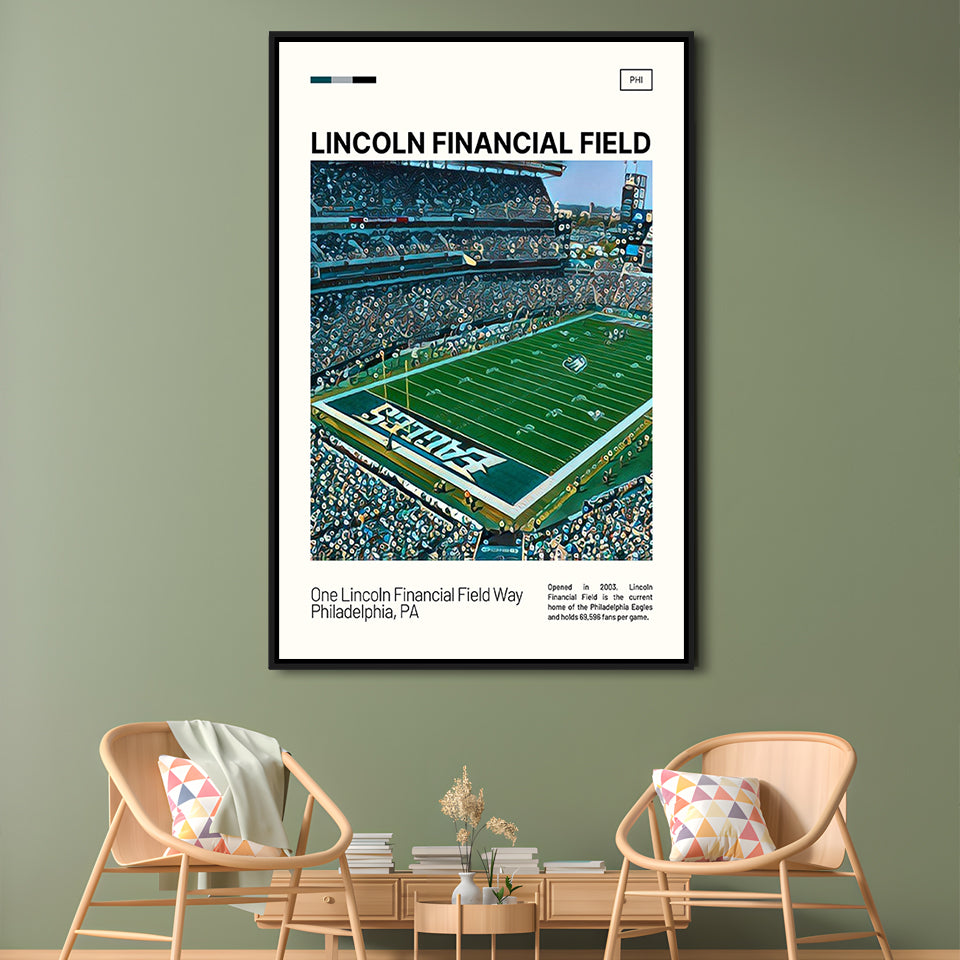 Lincoln Financial Field Print, Philadelphia Eagles Stadium Canvas Art, Man Cave Gift, Floating Framed Canvas Print Wall Art