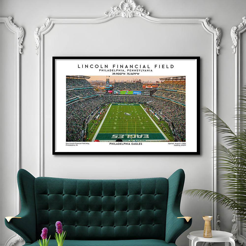 Lincoln Financial Field, Philadelphia Eagles Football Stadium Wall Art Print, Framed Art Print Wall Decor