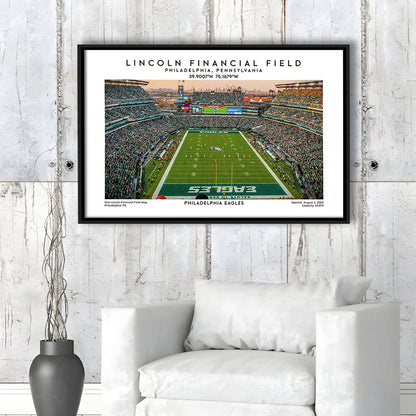 Lincoln Financial Field, Philadelphia Eagles Football Stadium Wall Art Print, Framed Canvas Print Wall Art