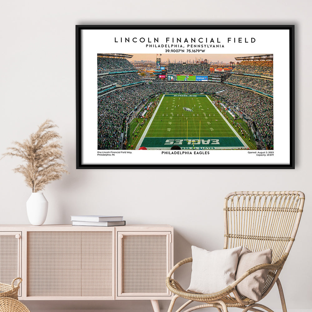 Lincoln Financial Field, Philadelphia Eagles Football Stadium Wall Art Print, Framed Canvas Print Wall Art