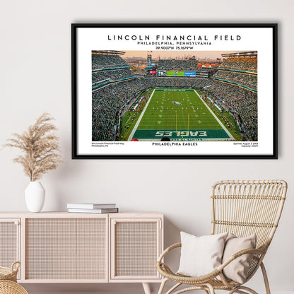 Lincoln Financial Field, Philadelphia Eagles Football Stadium Wall Art Print, Framed Canvas Print Wall Art