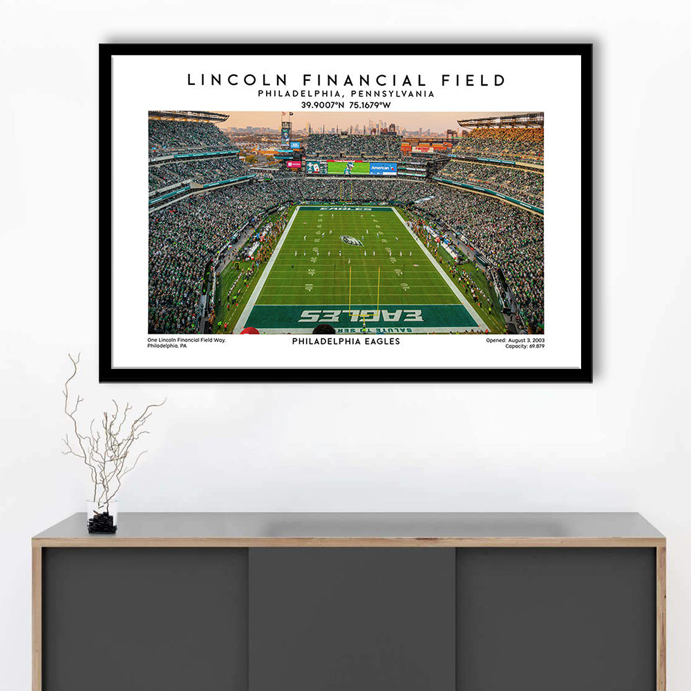 Lincoln Financial Field, Philadelphia Eagles Football Stadium Wall Art Print, Framed Art Print Wall Decor