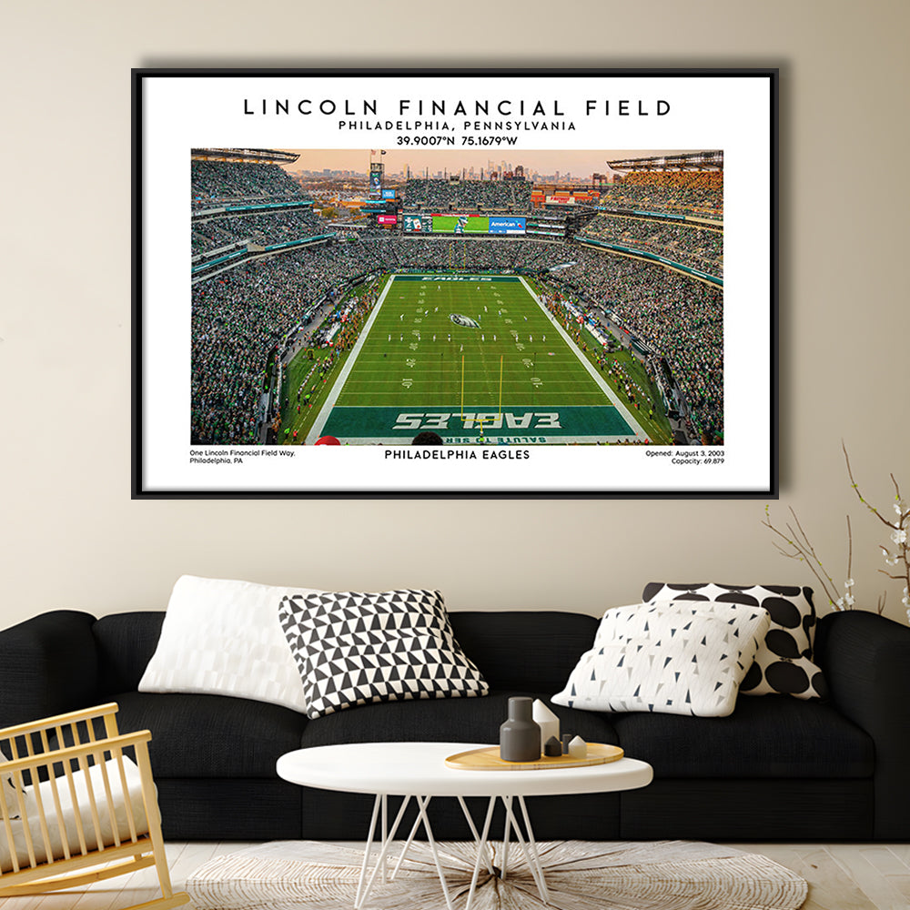 Lincoln Financial Field, Philadelphia Eagles Football Stadium Wall Art Print, Framed Canvas Print Wall Art
