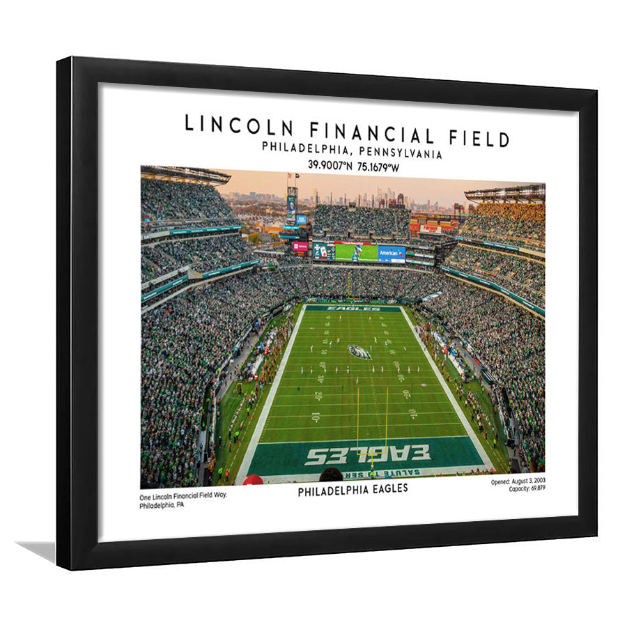 Lincoln Financial Field, Philadelphia Eagles Football Stadium Wall Art Print, Framed Art Print Wall Decor