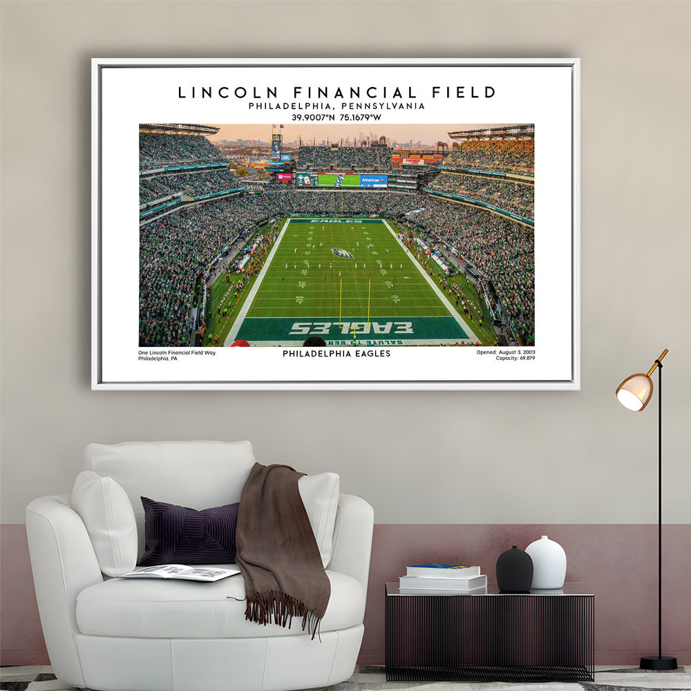 Lincoln Financial Field, Philadelphia Eagles Football Stadium Wall Art Print, Framed Canvas Print Wall Art