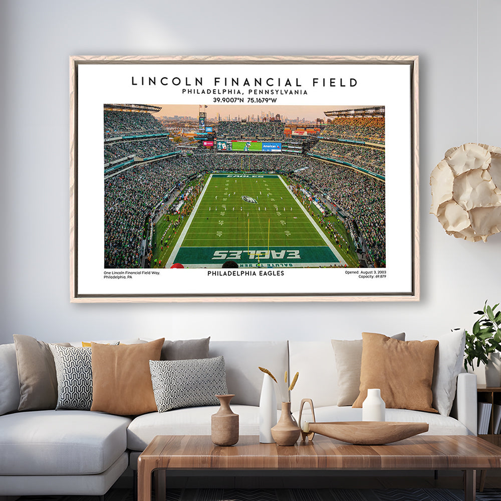 Lincoln Financial Field, Philadelphia Eagles Football Stadium Wall Art Print, Framed Canvas Print Wall Art