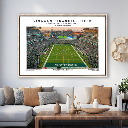 Lincoln Financial Field, Philadelphia Eagles Football Stadium Wall Art Print, Framed Canvas Print Wall Art