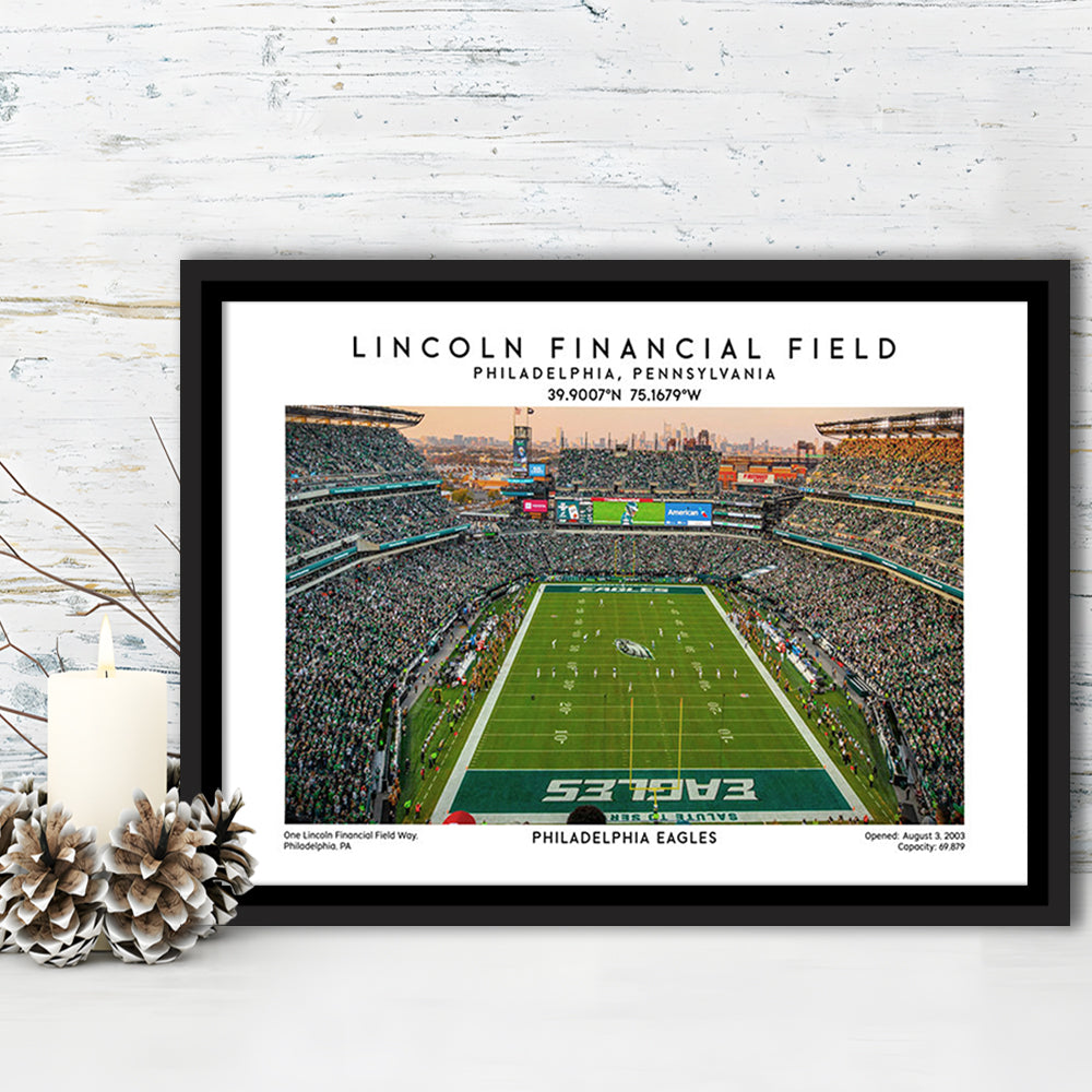 Lincoln Financial Field, Philadelphia Eagles Football Stadium Wall Art Print, Framed Canvas Print Wall Art