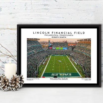 Lincoln Financial Field, Philadelphia Eagles Football Stadium Wall Art Print, Framed Canvas Print Wall Art