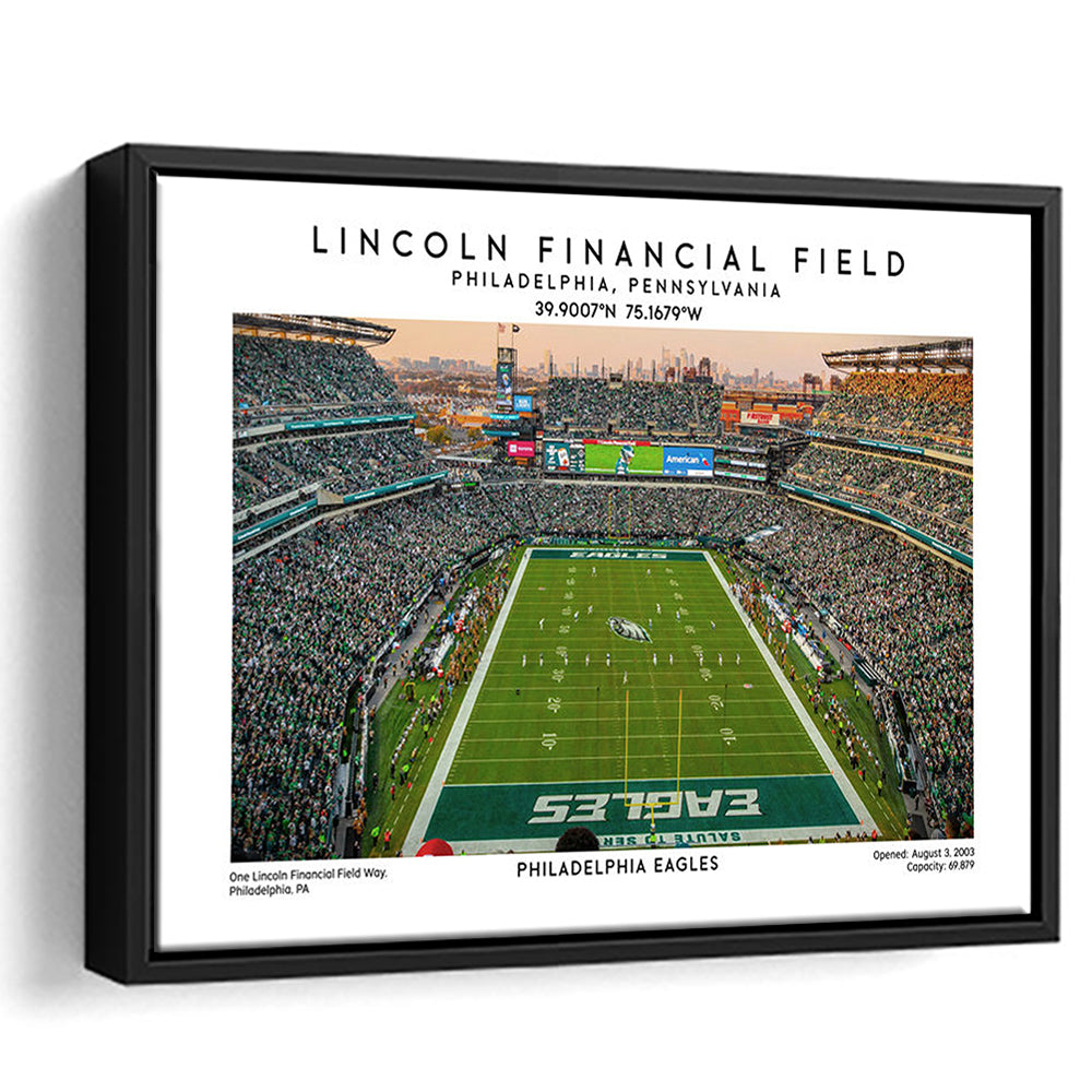 Lincoln Financial Field, Philadelphia Eagles Football Stadium Wall Art Print, Framed Canvas Print Wall Art