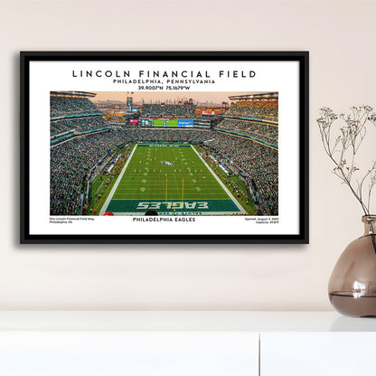 Lincoln Financial Field, Philadelphia Eagles Football Stadium Wall Art Print, Framed Canvas Print Wall Art