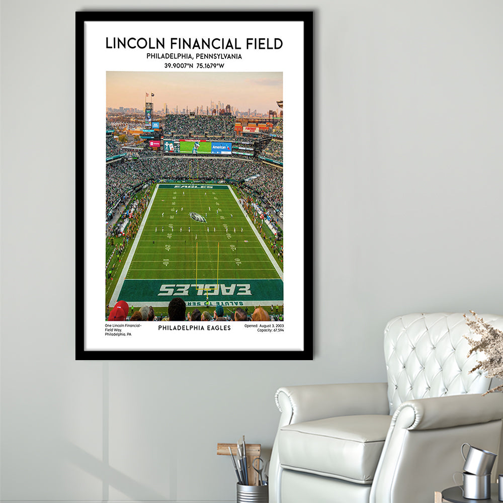 Lincoln Financial Field Print, Philadelphia Eagles Football Stadium Wall Art, Framed Art Prints Wall Decor