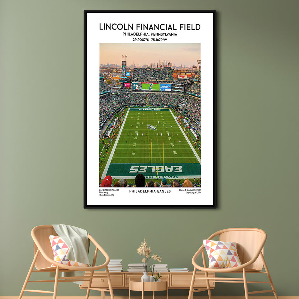 Lincoln Financial Field Print, Philadelphia Eagles Football Stadium Wall Art, Framed Canvas Prints Wall Art