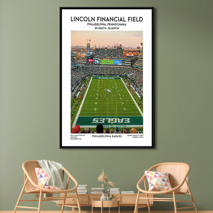 Lincoln Financial Field Print, Philadelphia Eagles Football Stadium Wall Art, Framed Canvas Prints Wall Art
