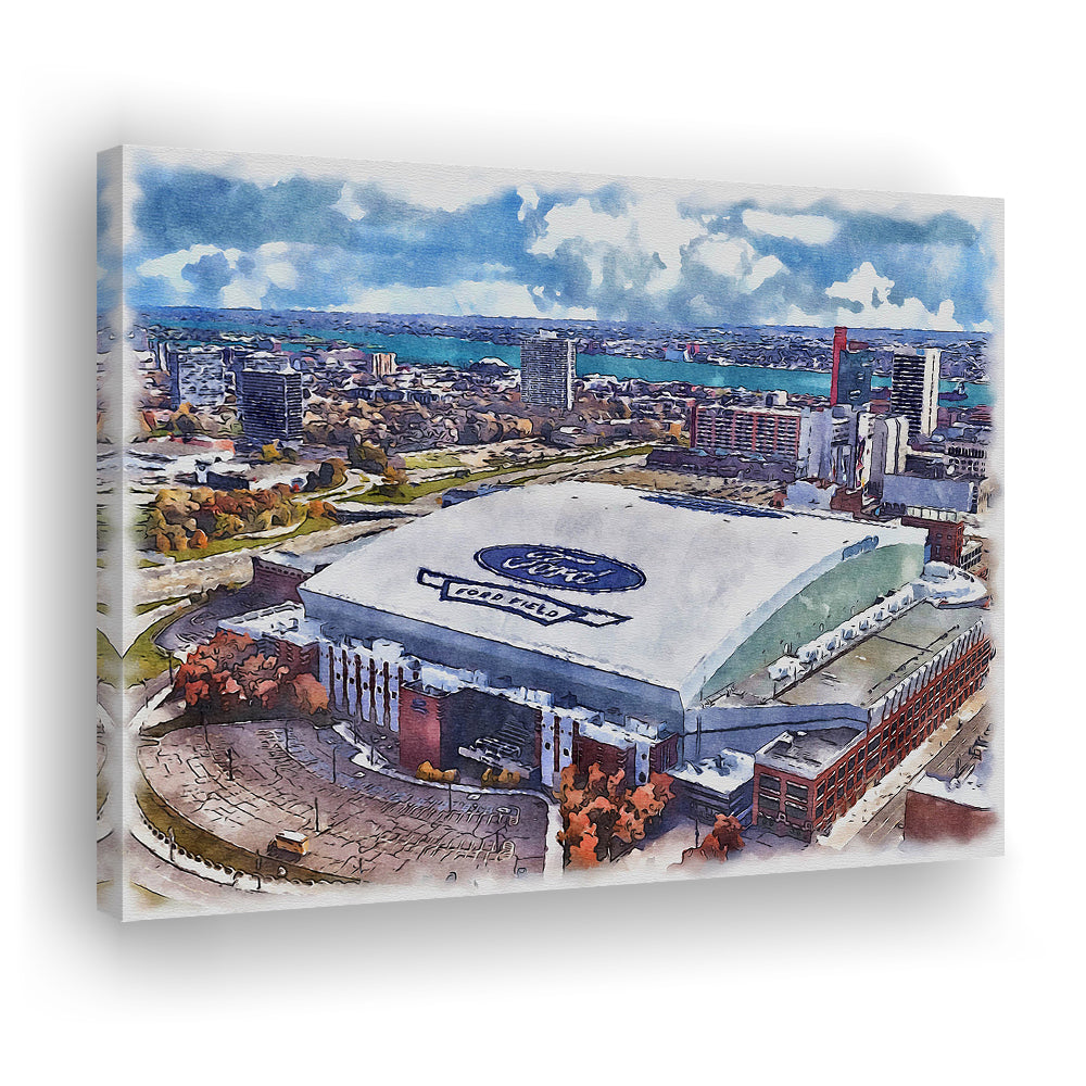 Lions Football Team Painting Stadium Watercolor, Sport Art, Gifts for him, Canvas Print Wall Art