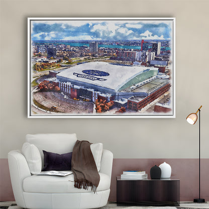 Lions Football Team Painting Stadium Watercolor, Sport Gift Art, Framed Canvas Print Wall Art