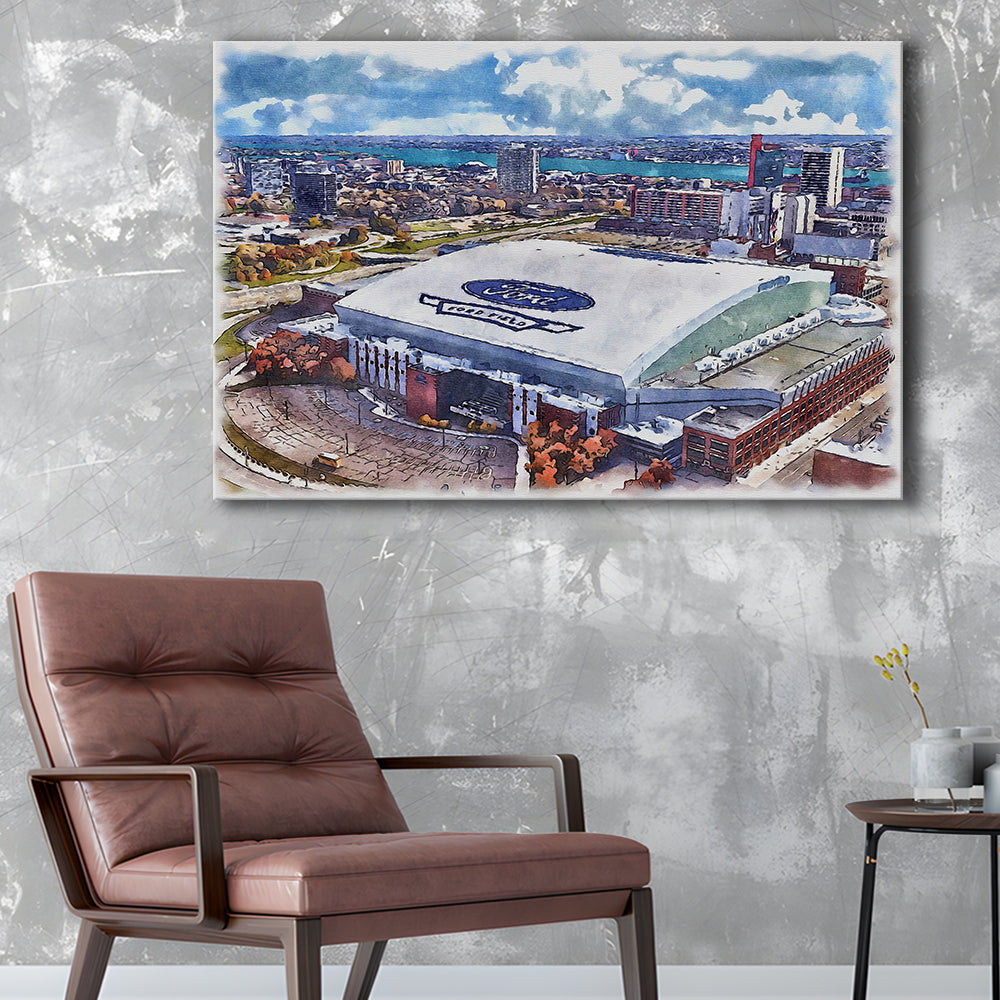 Lions Football Team Painting Stadium Watercolor, Sport Art, Gifts for him, Canvas Print Wall Art
