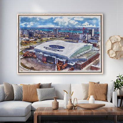 Lions Football Team Painting Stadium Watercolor, Sport Gift Art, Framed Canvas Print Wall Art