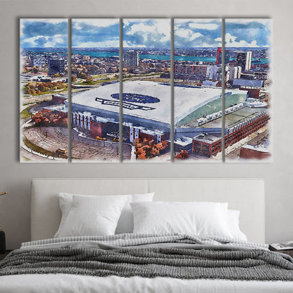 Lions Football Team Painting Stadium Watercolor, Sport Art, Extra Large Canvas Print Wall Art