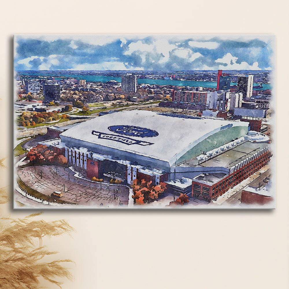 Lions Football Team Painting Stadium Watercolor, Sport Art, Gifts for him, Canvas Print Wall Art