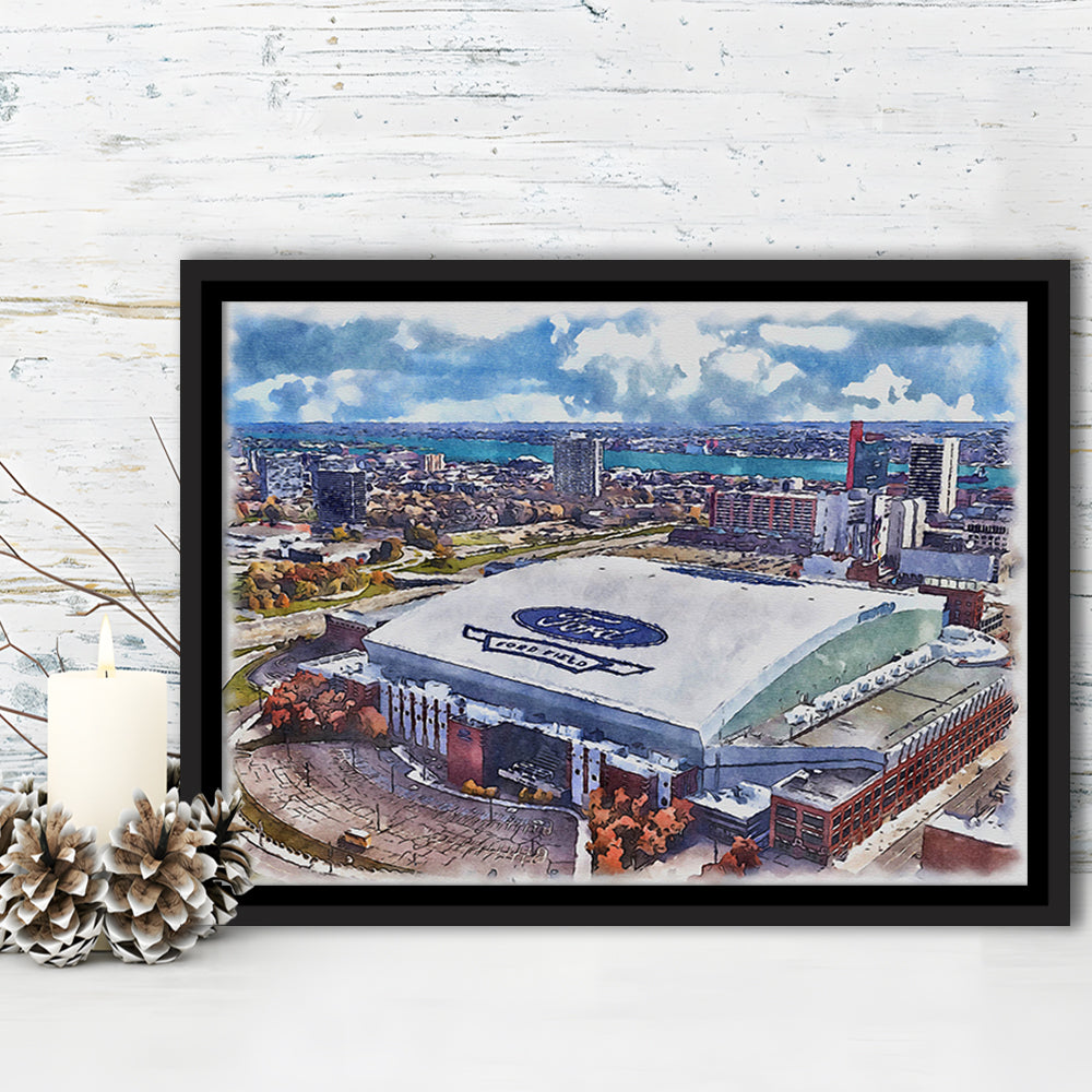 Lions Football Team Painting Stadium Watercolor, Sport Gift Art, Framed Canvas Print Wall Art