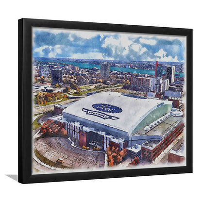 Lions Football Team Painting Stadium Watercolor, Sport Gift Art, Framed Art Print Wall Decor