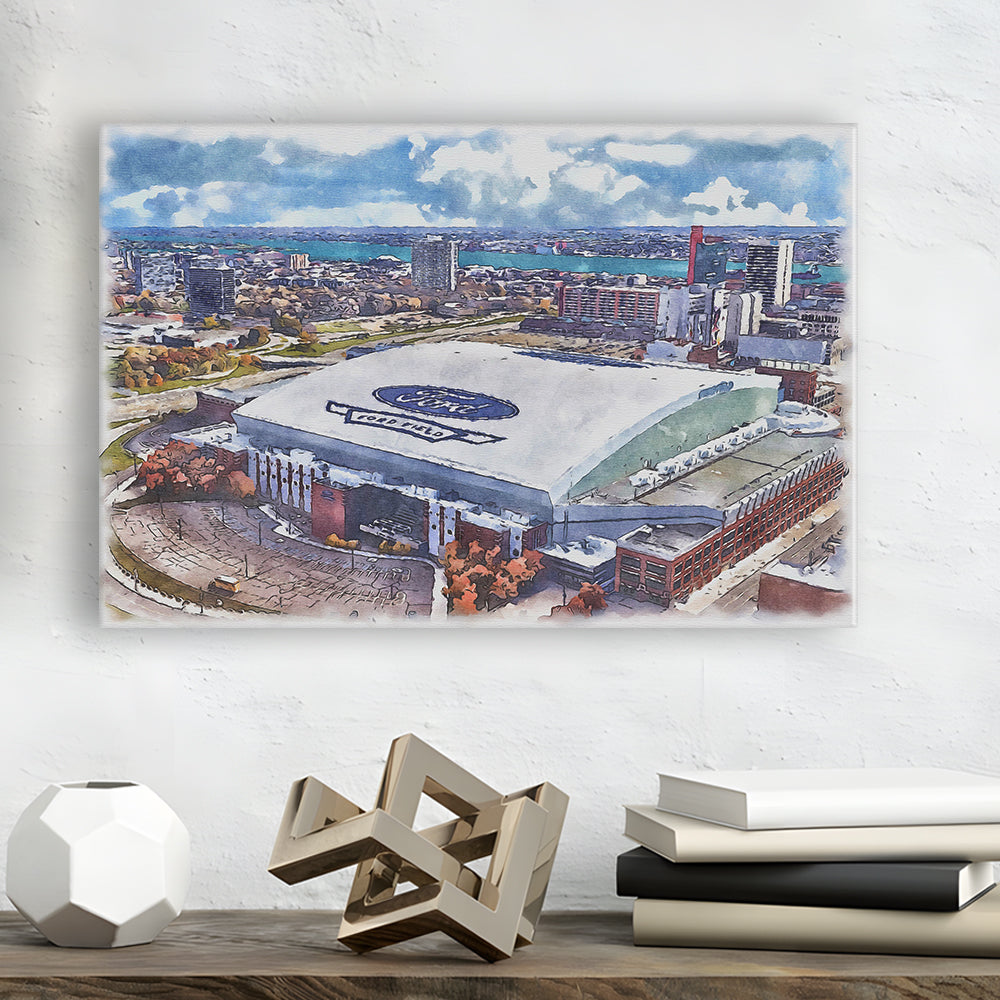 Lions Football Team Painting Stadium Watercolor, Sport Art, Gifts for him, Canvas Print Wall Art
