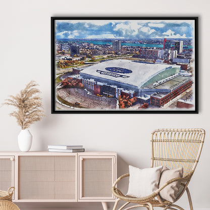 Lions Football Team Painting Stadium Watercolor, Sport Gift Art, Framed Canvas Print Wall Art
