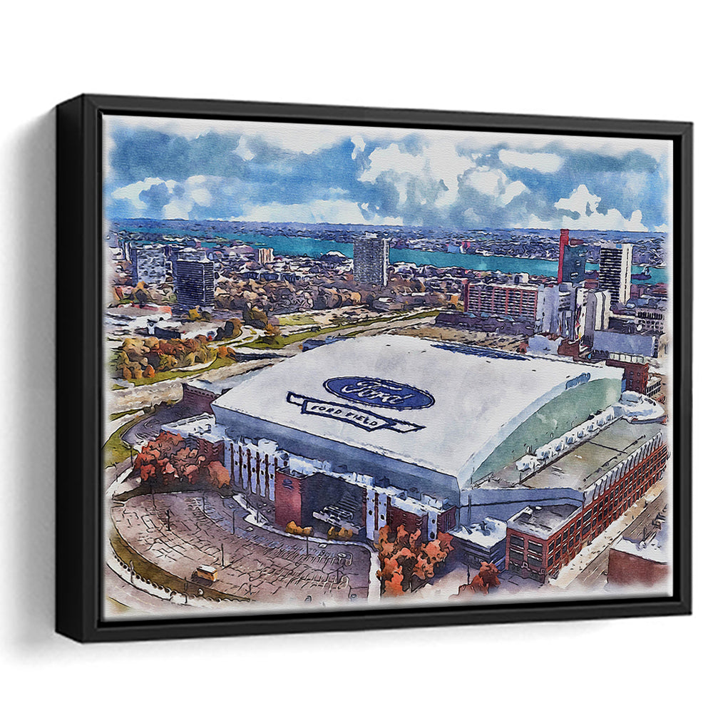 Lions Football Team Painting Stadium Watercolor, Sport Gift Art, Framed Canvas Print Wall Art