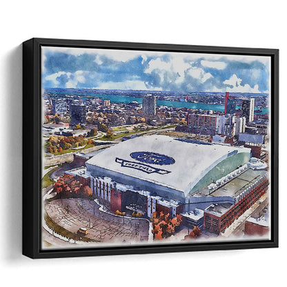 Lions Football Team Painting Stadium Watercolor, Sport Gift Art, Framed Canvas Print Wall Art