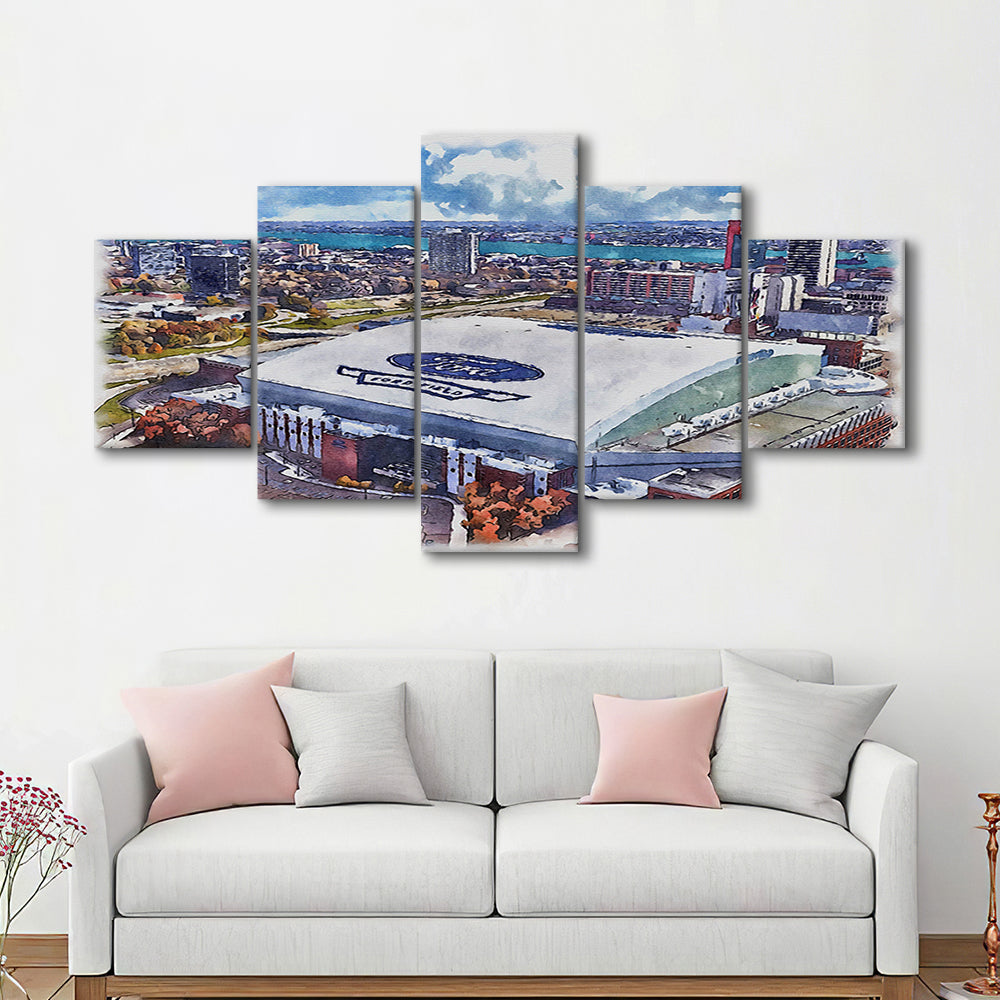 Lions Football Team Painting Stadium Watercolor, Sport Art, Mixed 5 Panel, Canvas Print Wall Art