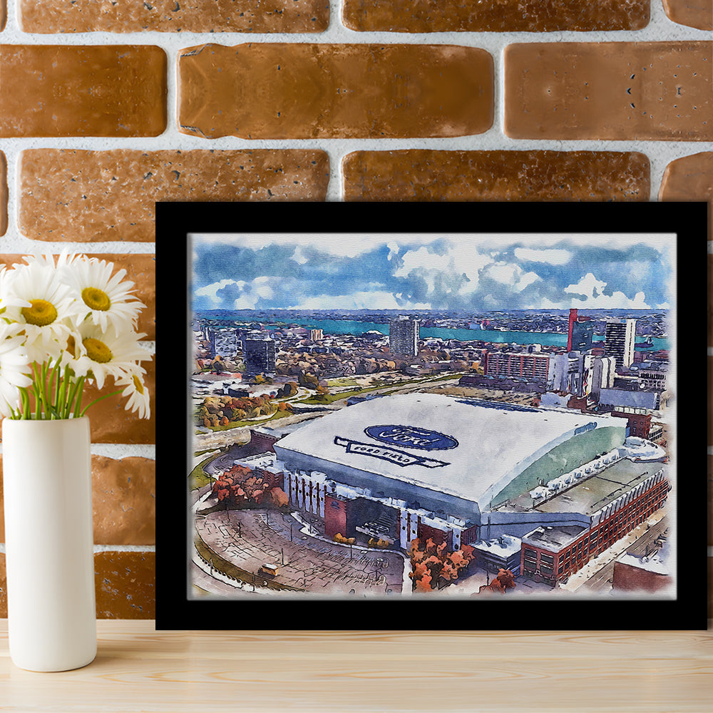 Lions Football Team Painting Stadium Watercolor, Sport Gift Art, Framed Art Print Wall Decor