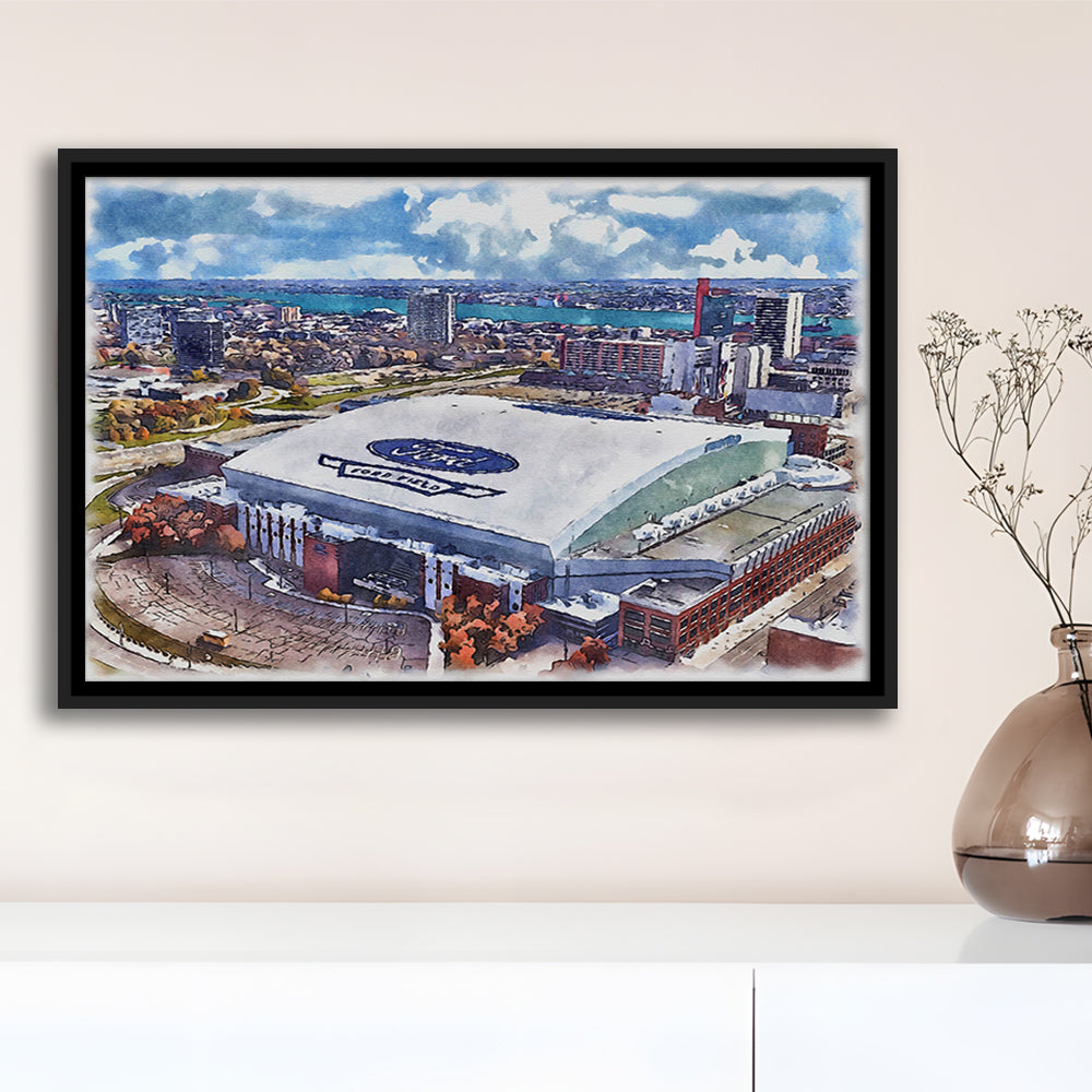 Lions Football Team Painting Stadium Watercolor, Sport Gift Art, Framed Canvas Print Wall Art