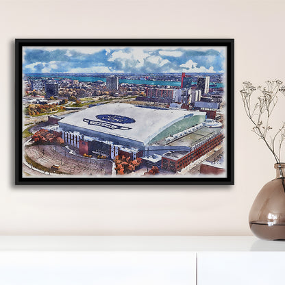 Lions Football Team Painting Stadium Watercolor, Sport Gift Art, Framed Canvas Print Wall Art