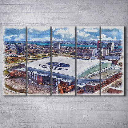 Lions Football Team Painting Stadium Watercolor, Sport Art, Extra Large Canvas Print Wall Art