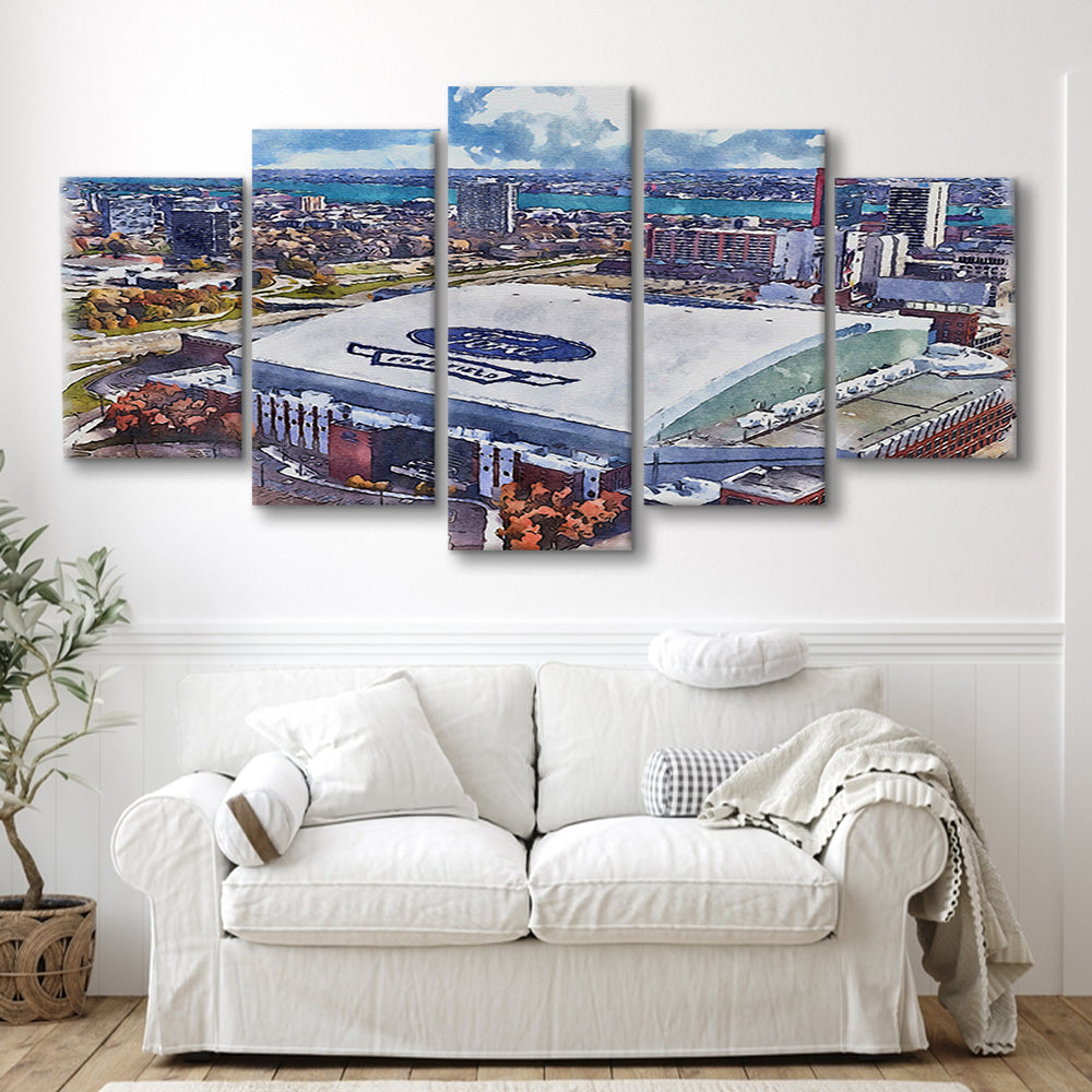 Lions Football Team Painting Stadium Watercolor, Sport Art, Mixed 5 Panel, Canvas Print Wall Art
