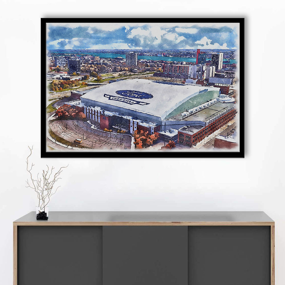 Lions Football Team Painting Stadium Watercolor, Sport Gift Art, Framed Art Print Wall Decor