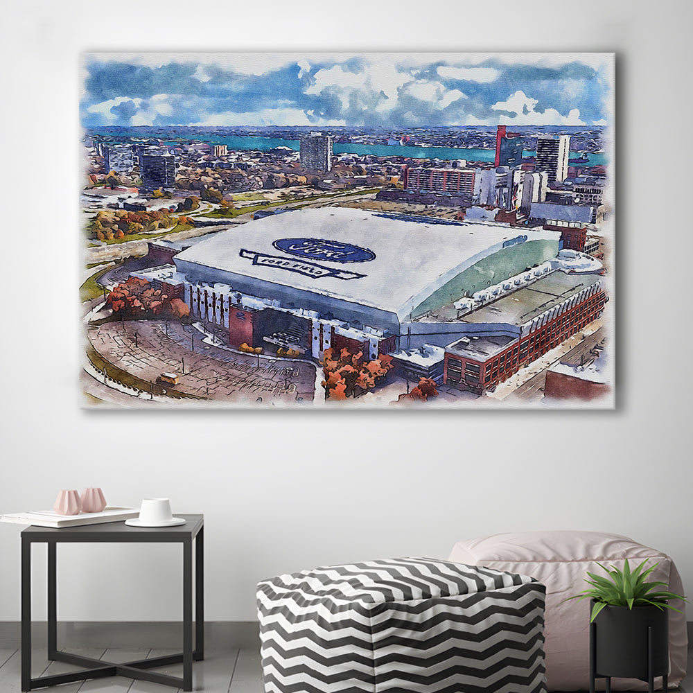Lions Football Team Painting Stadium Watercolor, Sport Art, Gifts for him, Canvas Print Wall Art