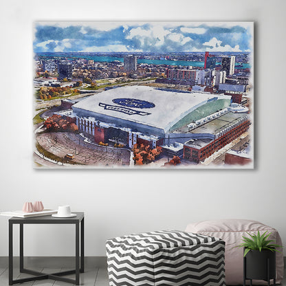 Lions Football Team Painting Stadium Watercolor, Sport Art, Gifts for him, Canvas Print Wall Art