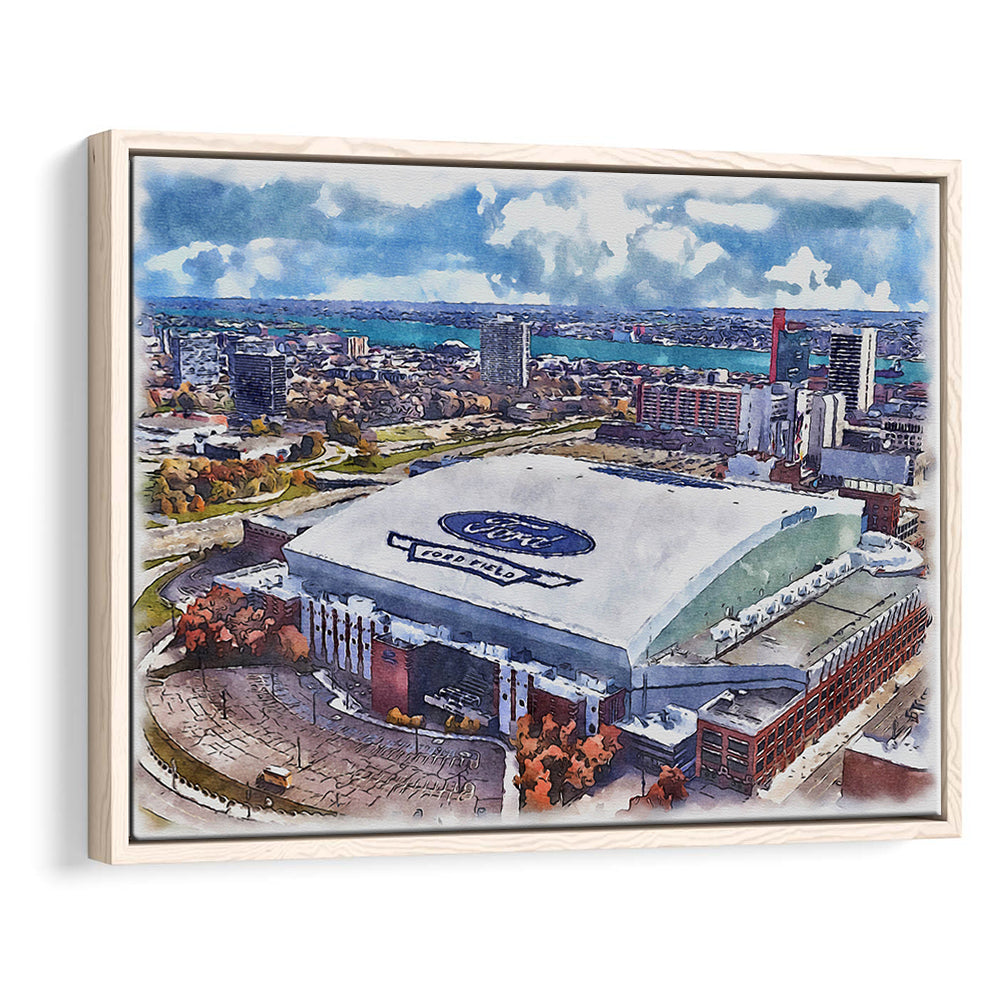 Lions Football Team Painting Stadium Watercolor, Sport Gift Art, Framed Canvas Print Wall Art