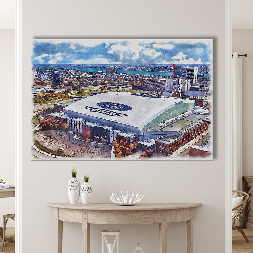 Lions Football Team Painting Stadium Watercolor, Sport Art, Gifts for him, Canvas Print Wall Art