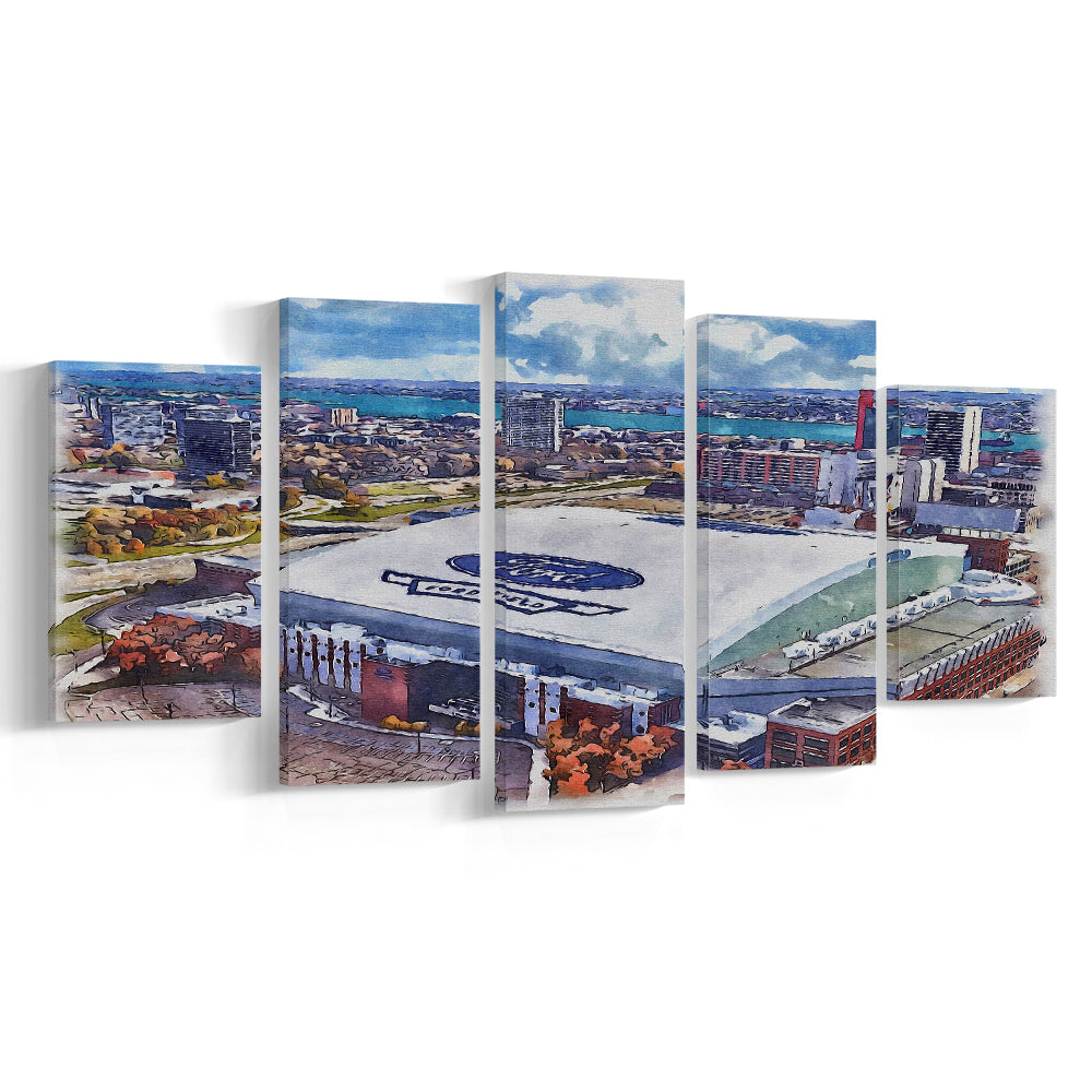 Lions Football Team Painting Stadium Watercolor, Sport Art, Mixed 5 Panel, Canvas Print Wall Art