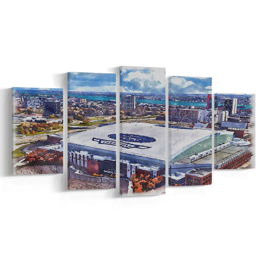 Lions Football Team Painting Stadium Watercolor, Sport Art, Mixed 5 Panel, Canvas Print Wall Art