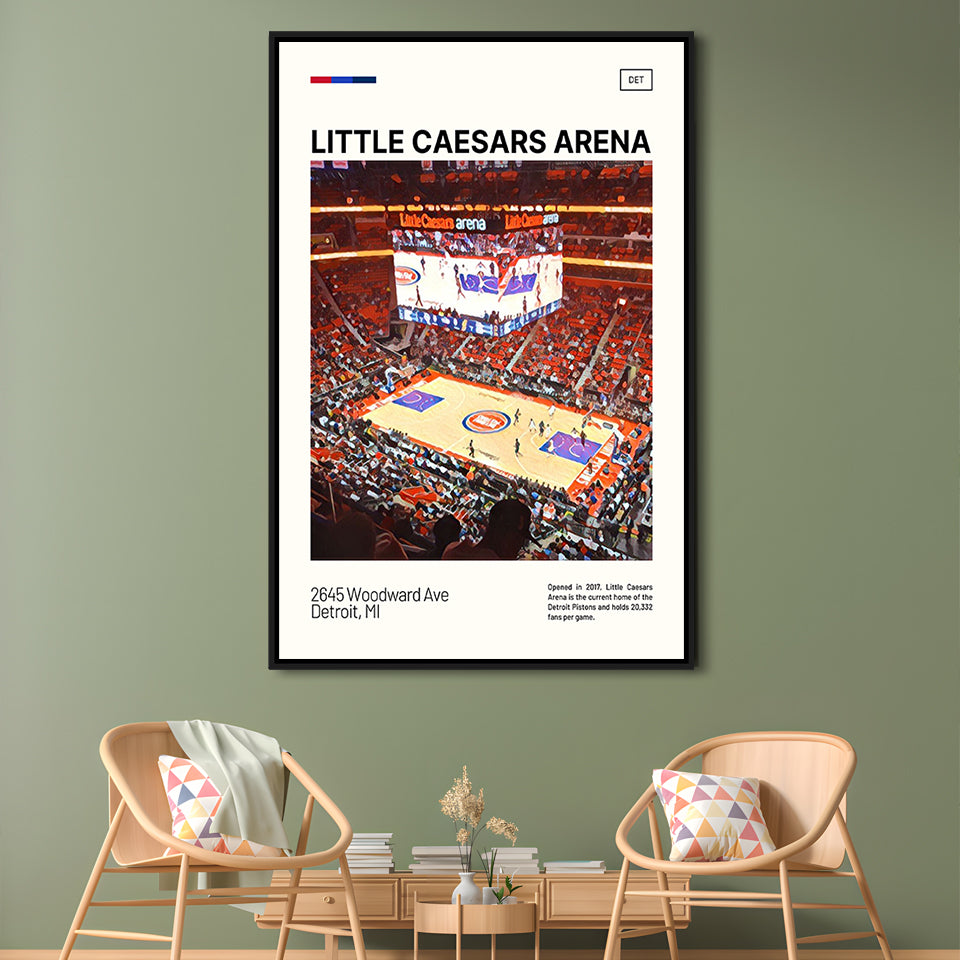 Little Caesars Arena Print, Detroit Pistons Stadium Canvas Art, Man Cave Gift, Floating Framed Canvas Print Wall Art